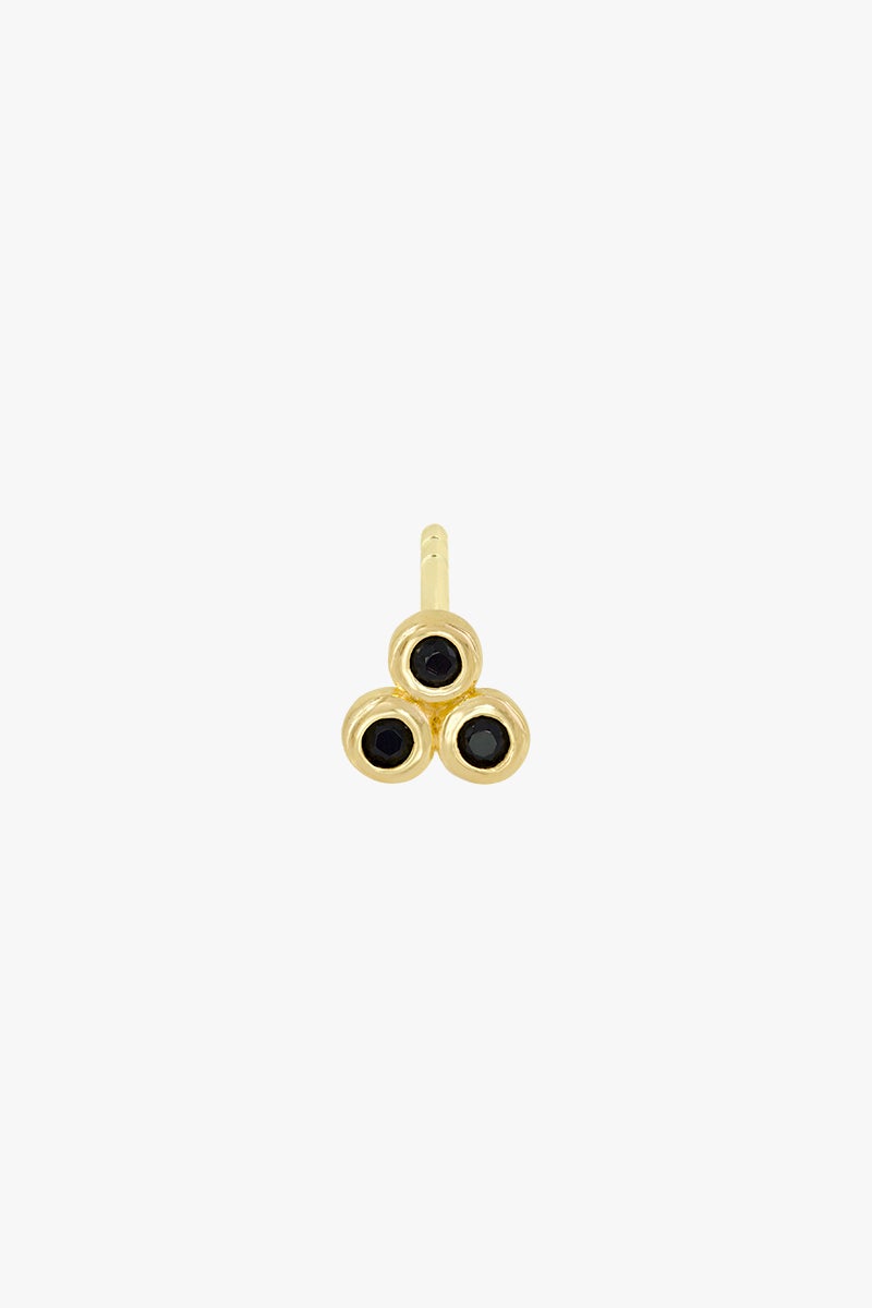 Triple Black Stud Earring in Gold