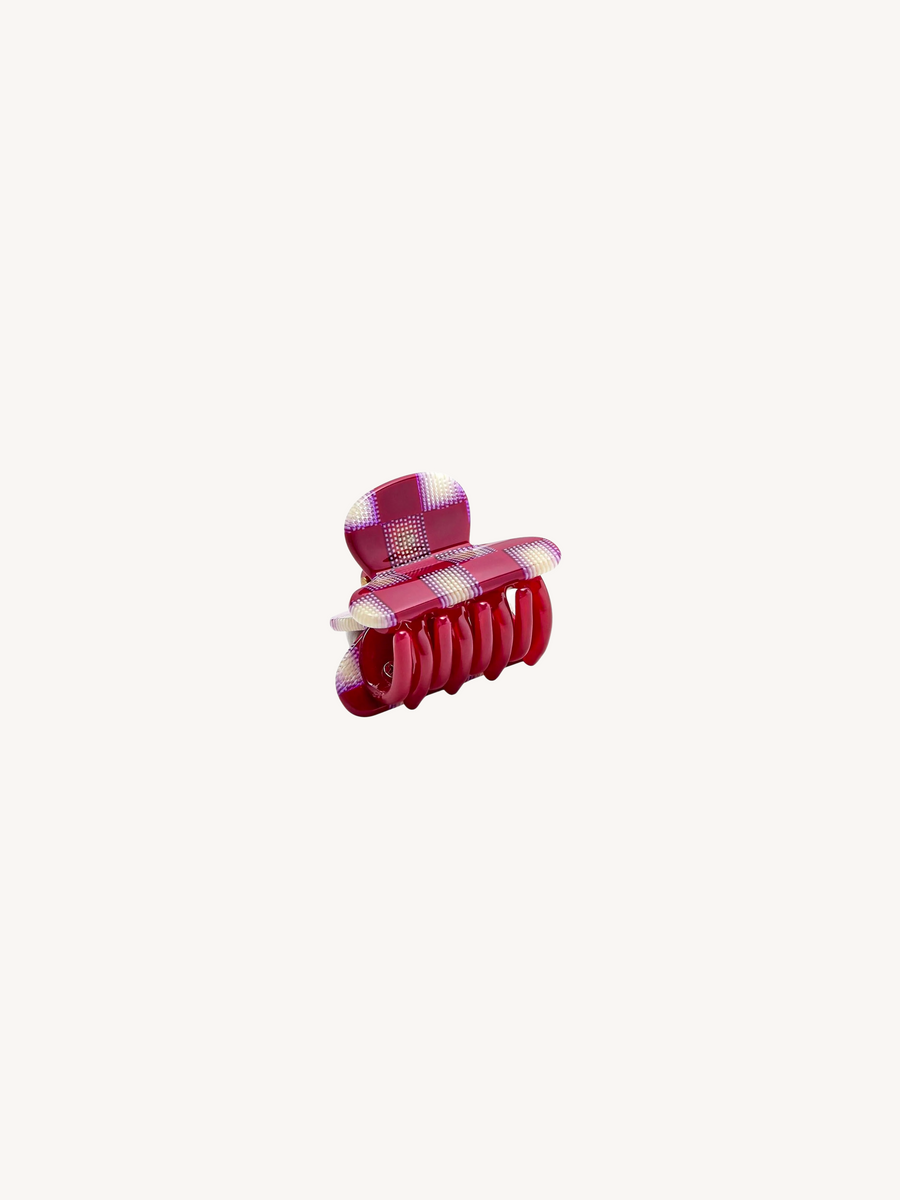 Mini Heirloom Claw In Fuschia Checker