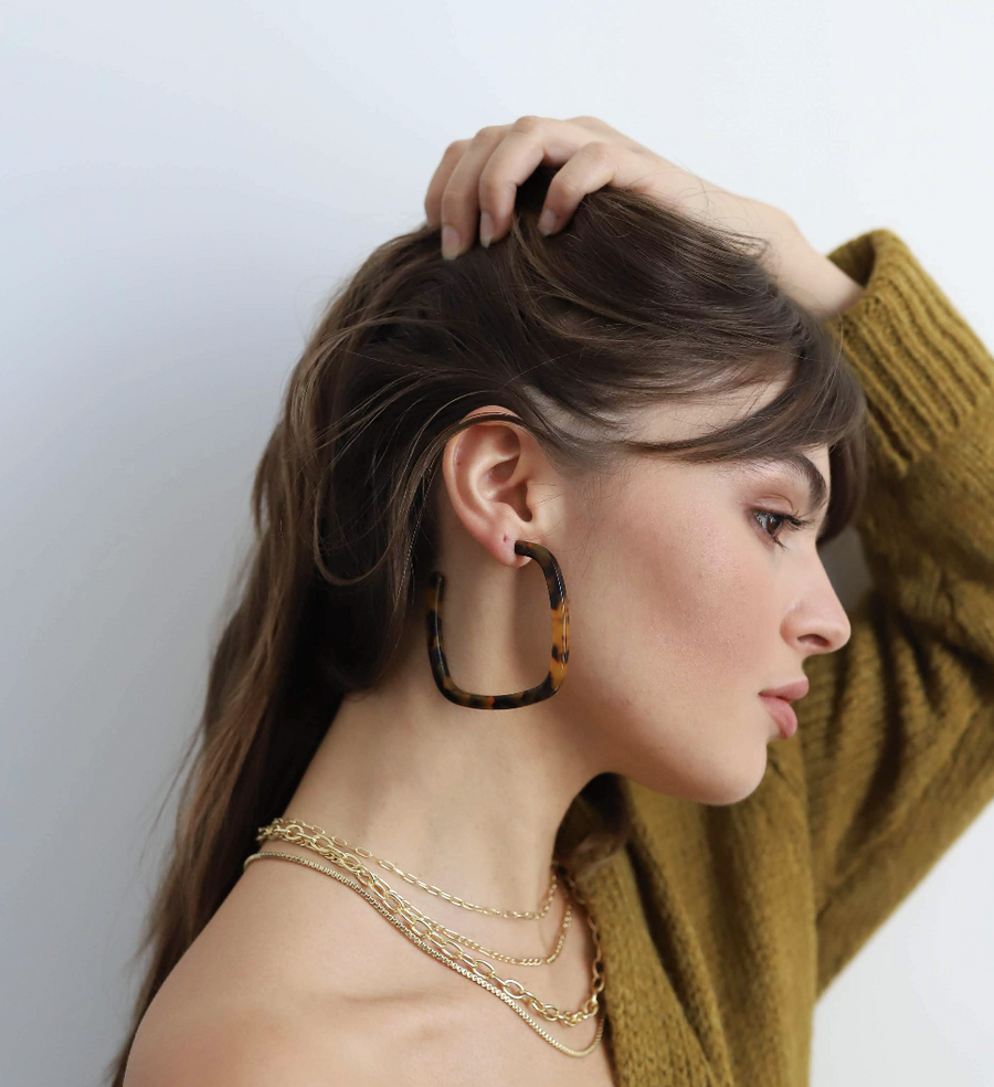 Large Square Hoops in Blonde Tortoise