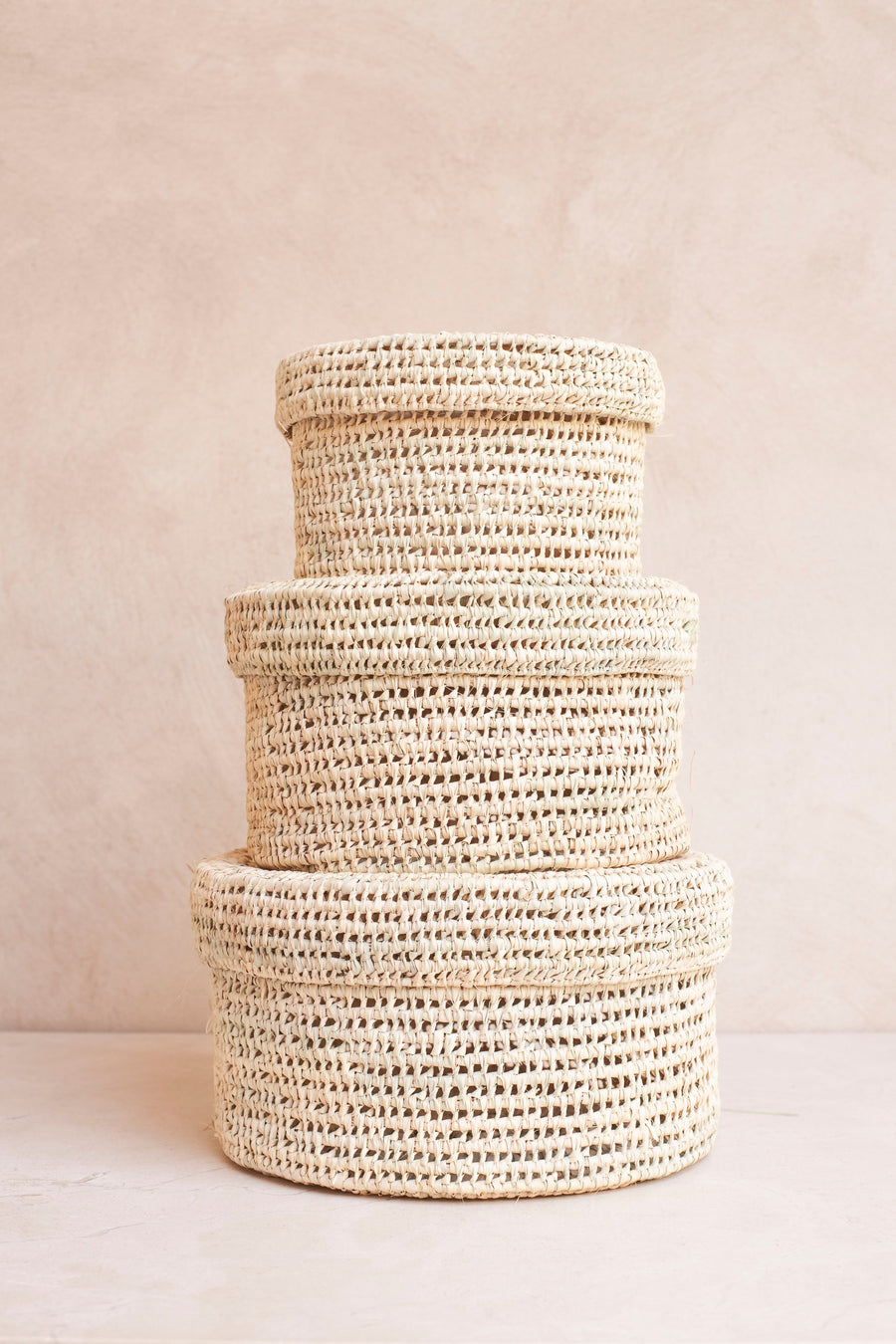 Palm Basket with Lid Round