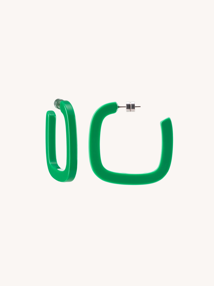 Midi Square Hoops in Bright Green