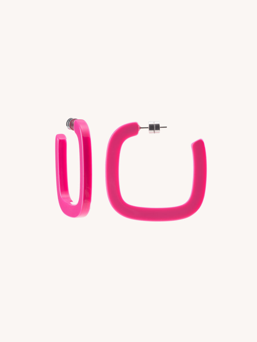 Midi Square Hoops in Neon Pink