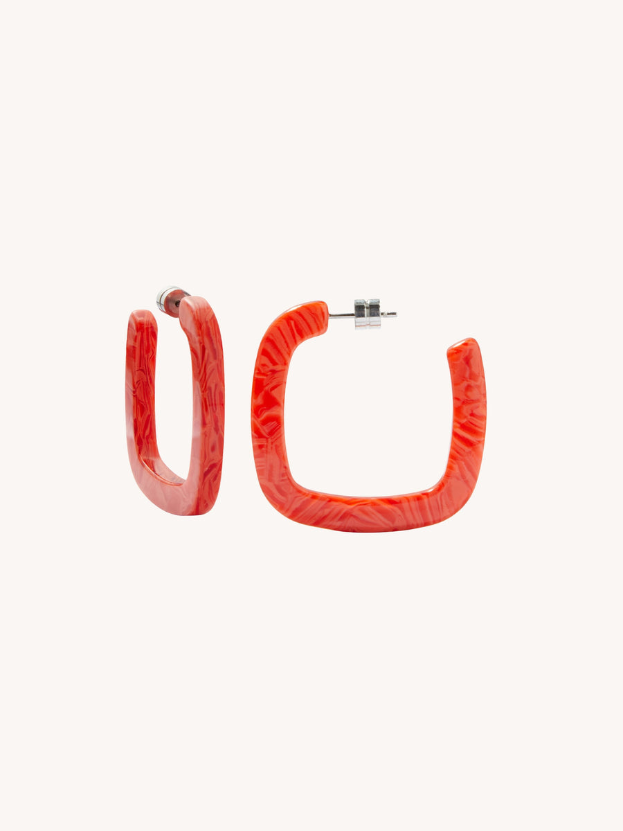 Midi Square Hoops in Poppy