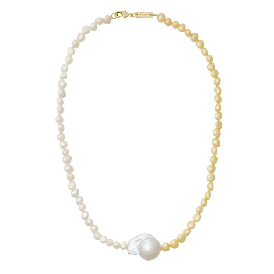 Mixed Freshwater Pearl Necklace with Baroque Pearl in Yellow + White