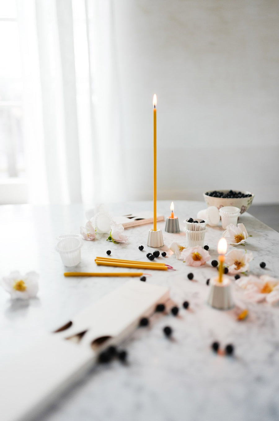 Canele Porcelain Candle Holder in Matte White