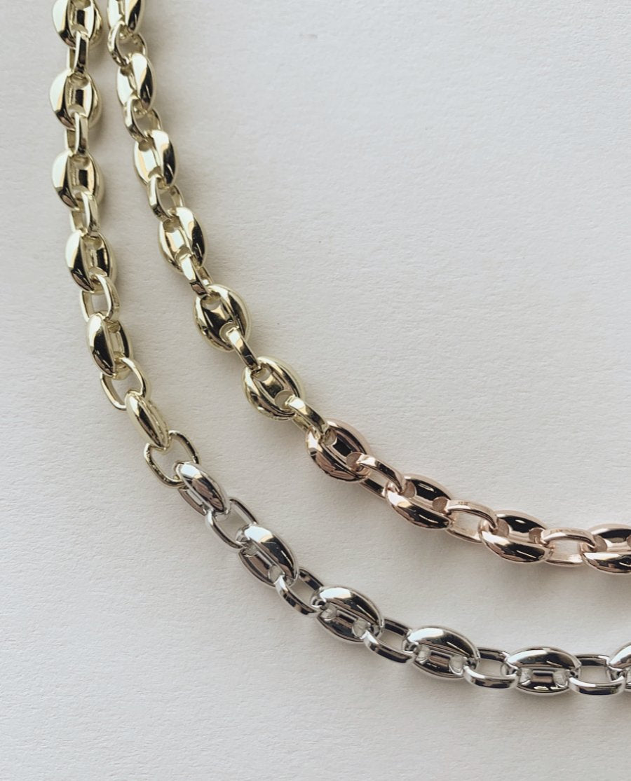 Petite Coffee Bead Necklace in Gold + Silver