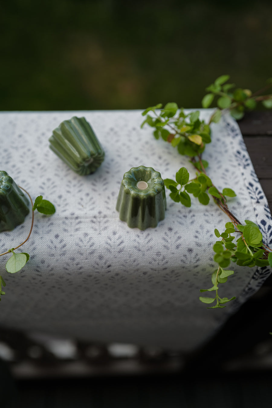 Canele Porcelain Candle Holder in Glossy Green