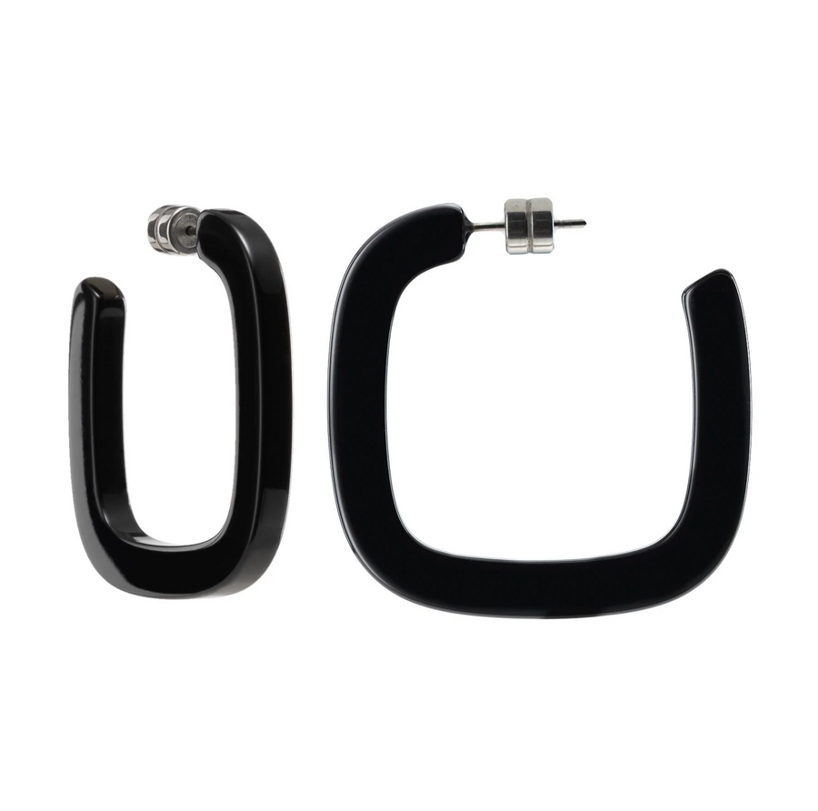 Midi Square Hoops in Solid Black