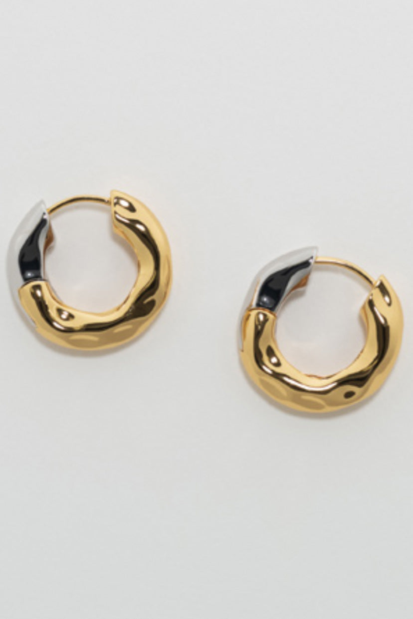 Wavy Chunky Hoops in Gold with Silver Detail