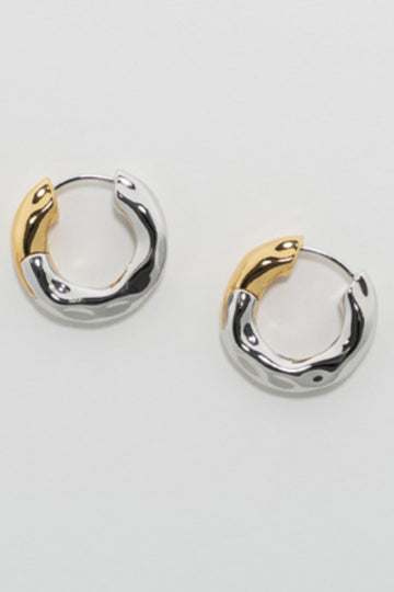 Wavy Chunky Hoops in Silver with Gold Detail