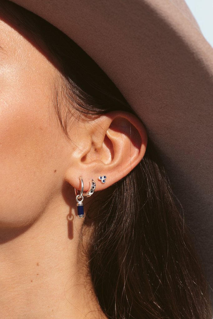 Triple Blue Iris Stud Earring in Silver