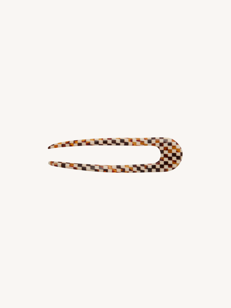 French Hair Pin in Tortoise Checker