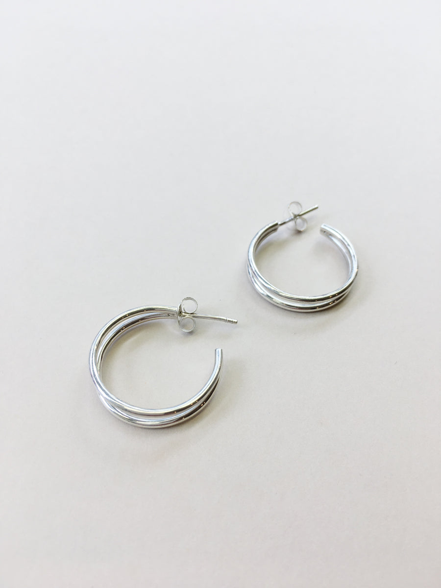 Double Round Hoops in Silver