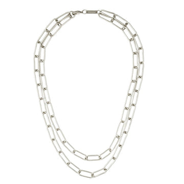 Layered Paperclip Chain Necklace in Silver